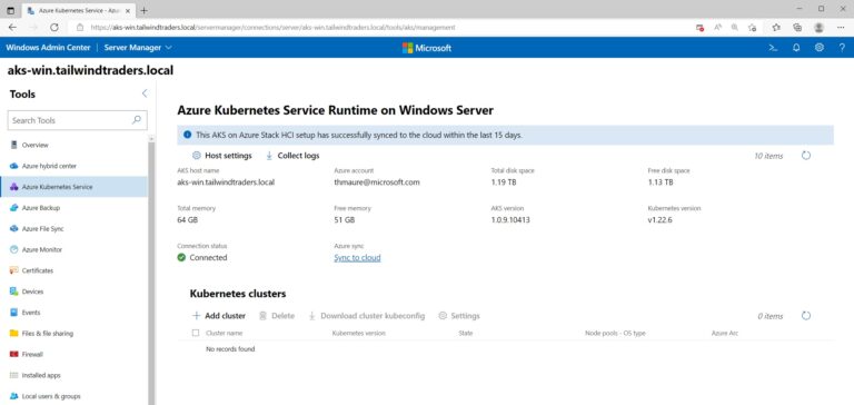 Azure Kubernetes Service Runtime on Windows Server​​ with Windows Admin Center
